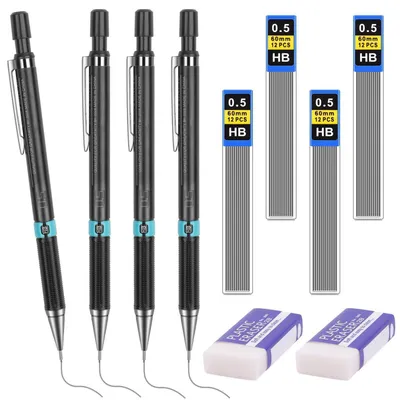 Obrázek produktu pro Sada mechanických tužek 0,5 mm HB, obsahující 48 náplní a 2 gumy, 4 kusy