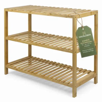 Produktbild von hausleben Bambus Schuhregal, 3 Ebenen, 70x28x50 cm, Naturholz Standregal