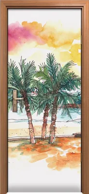Produktbild von Türposter 80x200 cm Türaufkleber Türtapete Türfolie Klebefolie Sonnenuntergang an den Strand Palmen