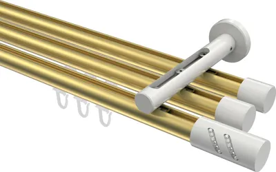 Produktbild von Interdeco Innenlaufstange / Gardinenstange mit Innenlauf Messing-Optik / Weiß, Typ Siteno Zoena (Glitzerzylinder), 20 mm Ø 3-läufig, 240 cm