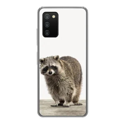 Produktbild von MuchoWow® Handyhülle Schutzhülle Hülle für Samsung Galaxy A03s Waschbär - Tiere - weißer Hintergrund - Jungen - Mädchen - Kinder Silikon Softcase Handy Hülle - Schutz