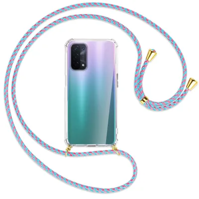 Produktbild von Handykette Backcover-Schutzhülle mit Band (Metall goldfarben) für Oppo A54 5G / A74 5G (CPH2197) - pink/mint