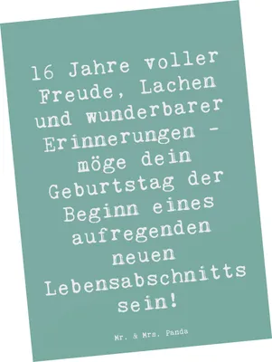 Produktbild von Mr. & Mrs. Panda Grußkarte Spruch 16. Geburtstag Freude - Meeresbrise - Geschenk, Fotokarte, 16 Jahre, bildkarte, Postkarte, Postkarten, Ansichtskarten, Feier