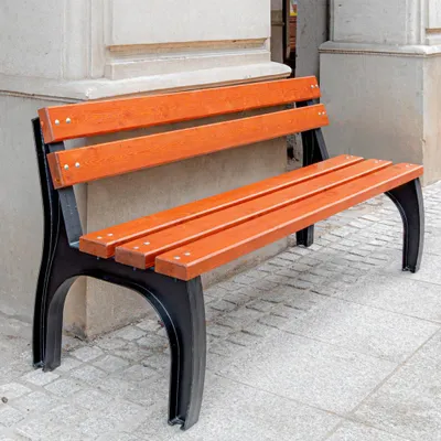 Image de Banc de jardin REKORD Split en acajou 170 x 56 x 75 cm en bois massif d'épicéa scandinave et fonte - Banc public résistant aux intempéries
