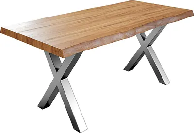 Produktbild von Esstisch Baumkante massiv Akazie natur 240 x 100 silber X-Gestell XEREZ