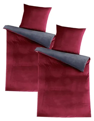 Produktbild von Cashmere Touch Wendebettwäsche 135x200 cm 4 tlg. mit Reißverschluss in Anthrazit Bordeaux