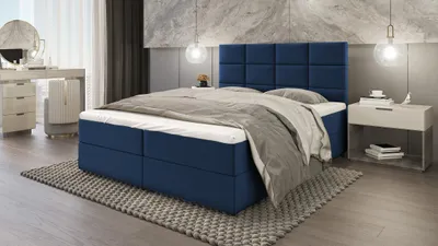 Produktbild von SALES LEADER Boxspringbett DENVER 200x200 cm Polsterbett mit zwei Bettkästen, Komplett-Set mit Matratze und Topper (4cm), Dunkelblau, Bett Stoff ELEMENT 21