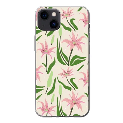 Produktbild von MuchoWow® Handyhülle Schutzhülle Hülle für iPhone 13 Blume - Rosa - Blatt Silikon Softcase Handy Hülle - Karteninhaber