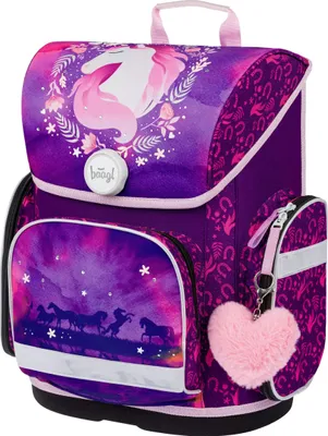 Produktbild von Baagl Schulranzen Mädchen 1. Klasse - Ergonomische Schultasche für Kinder - Schulrucksack mit Brustgurt - Grundschule Ranzen (Pferd)
