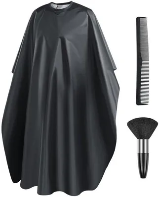 Productafbeelding van Ibenzoa® Kappersjas-set, professioneel en voor thuisgebruik – verstelbare hals, zacht, waterdicht nylon, 115x145 cm, zwart, inclusief nekborstel en stylingkam