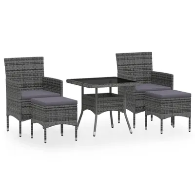 Immagine prodotto di vidaXL Set da pranzo da giardino 5 pezzi in polirattan e vetro temperato grigio
