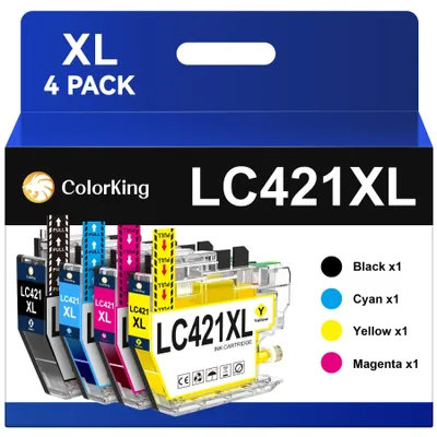 Zdjęcie produktu dla Wkładki atramentowe ColorKing LC421XL, zestaw wielopack – czarny, cyjan, magenta, żółty, kompatybilne z Brother LC421 XL