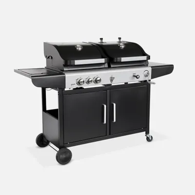 Immagine prodotto di Barbecue a gas 2 in 1, 3 bruciatori + 1 fuoco laterale, Nero