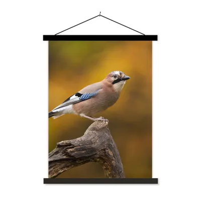 Produktbild von MuchoWow® Textilposter Vogel - Zweig - Eichelhäher 90x120 cm mit schwarzem Rahmen - Dekoration
