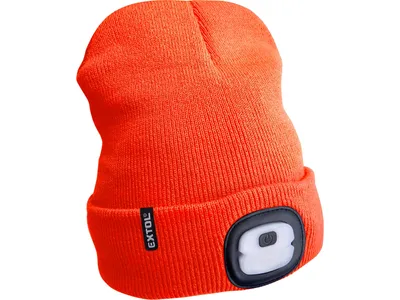 Produktbild von Kappe mit LED-Licht Extol Light 43455 Kappe mit Stirnlampe 4x25lm, USB-Aufladung, fluoreszierendes Orange, ECONOMY, Universalgröße