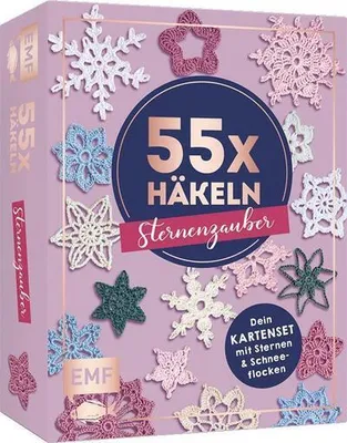 Obrázek produktu pro 55 háčkovaných motivů – Kouzlo hvězd: Vaše sada karet s nádhernými háčkovanými hvězdami a sněhovými vločkami