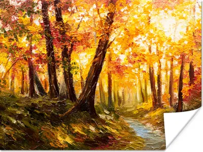Produktbild von MuchoWow® Poster Gemälde - Herbst - Wald - Ölgemälde 120x90 cm - Wandbild