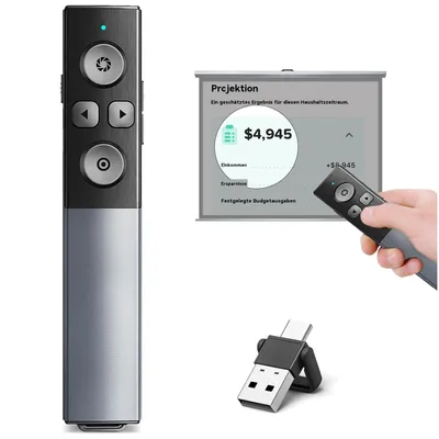 Produktbild von Metallgehäuse digitaler Wireless Presenter für Präsentationen mit Highlight Lupe Maus Timer, USB/Type-C 2 in 1 wiederaufladbar