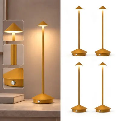 Produktbild von 4er Kabellose Dimmbare LED Tischleuchte, Wiederaufladbar 2000 mAh Schreibtischlampe für Restaurants Bars Schlafzimmer, Gold