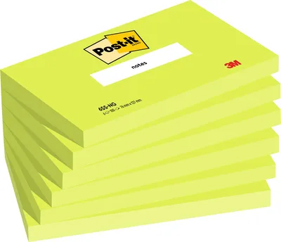 Produktbild von Post-it – Notizzettel, 100 Blatt, 76 x 127 mm, neongrün, Packung mit 6 Blöcken