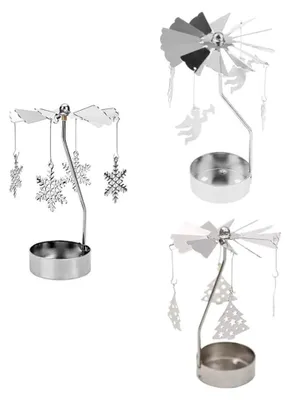 Produktbild von 3 Stück Weihnachten Kerzenhalter Teelicht Karussell Kerzenständer Schwippbogen Metall Kerzenleuchter Vintage Teelichthalter Xmas Deko