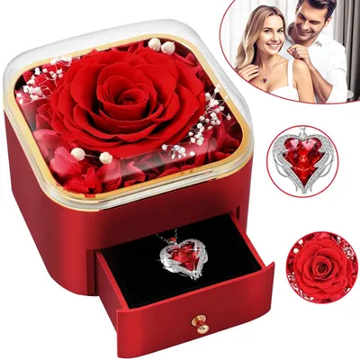 Produktbild von Ewige Echte Rose mit Halskette, Geburtstagsgeschenk, Geschenke für Frauen, Mama, Oma, Konservierte Rose zum Muttertagsgeschenk