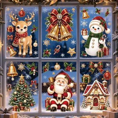 Fensterbilder Weihnachten PVC, 105 Stück, 4 Bögen, 20x30 cm, weiß