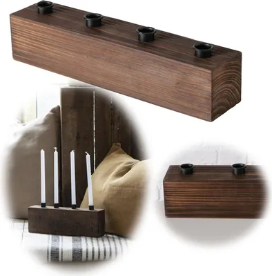 Produktbild von LS-LebenStil Holz Kerzenständer 4-fach Braun Stabkerzenhalter Kerzenleuchter Kerzenleiste Kerzenhalter Adventskranz Kerzenteller Advent Adventskranz