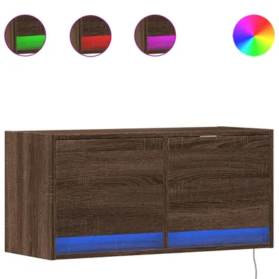 Image de vidaXL Armoire TV murale avec lampes LED brun imitation chêne 80x31x38 cm