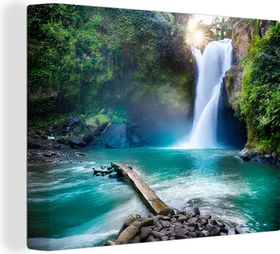 Obrázek produktu pro OneMillionCanvasses® - Obraz na plátně - vodopád - kameny - krajina - rostliny - voda, nástěnná malba, nástěnné dekorace obrazy obývací pokoj, 120x90cm
