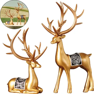Produktbild von Luxus hirsch dekoration 2 stück, gold elch figuren, wohnaccessoire & geschenk zur hauseröffnung