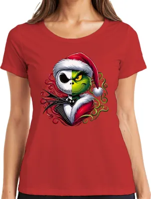 Produktbild von Nightmare before Christmas Grinch Skelett - Weihnachten Christmas Xmas Damen T-Shirt, Rot, M