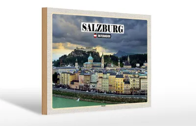 Produktbild von Holzschild Reise Salzburg Österreich Altstadt 30x20cm
