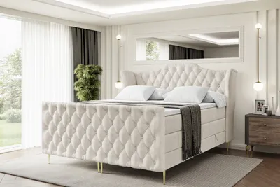 Produktbild von ALTDECOR Boxspringbett mit Gold Füßen, Matratze und Lattenrost, Topper, Fußteil, Polsterbett mit Bettkasten, Bett mit Stauraum H3- und H4- Matratze -VILA-FZ-Z KING-200x200 - Beige Monolith