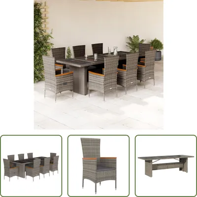 Produktbild von The Living Store 9-tlg. Garten-Essgruppe mit Kissen Grau Poly Rattan