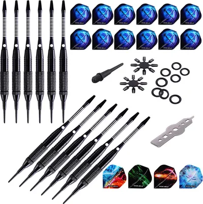 Produktbild von Kunststoff-Dartspitzen – Soft-Tip-Dart-Set – 12 Stück, inklusive 100 zusätzlichen Dartspitzen, 12 Flugschutz und Schraubenschlüssel, für elektronische Dartscheiben