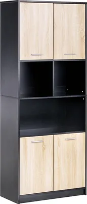 Produktbild von BELIANI Bücherregal Braun u. Schwarz Faserplatte 197 cm Hoch 40 cm Tief 80 cm Breit Skandi Design Regal mit 2 Schränken 4 Türen für Büro Wohnzimmer