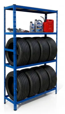 Immagine prodotto di Scaffale per pneumatici Relaxdays per 8 pneumatici, A x L x P 180 x 110 x 40 cm, 600 kg, acciaio, sistema a incastro, deposito pneumatici per officina, blu
