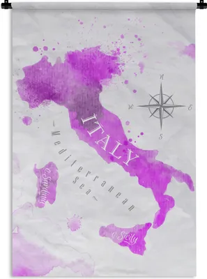 Produktbild von MuchoWow® Wandteppich Wandbehang Weltkarte - Rosa - Italien 90x135 cm Tapisserie Dekoration Wandtuch - Baumwolle - Wandskulptur