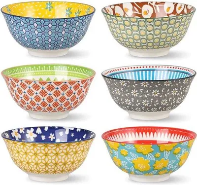Immagine prodotto di Set di ciotole in Vetroceramica colorate, 6 fondi, 23 oz, per la colazione e la pasta, lavabili in lavastoviglie