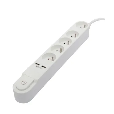 Produktbild von CHACON 5-fach Steckdosenleiste, - 16 A mit Schalter, 2 USB-Anschlüssen und 3 m Kabel HO5VV-F 3x1,5 mm² - Schwarz