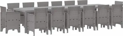 Imagen del producto de Conjunto de Comedor de Jardín 15 pcs Gris Claro Ratan Polt