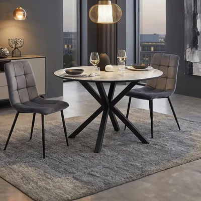 Produktbild von Homestyle4u Essgruppe mit 2 Stühlen 3 tlg Esstischset Sitzgruppe Esstisch rund Samt 3083 Esszimmergruppe
