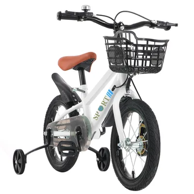 Produktbild von 16‘’ Kinderfahrrad für ab 2-5 Jahre,Fahrrad Kinderrad mit Stützräder & Korb,Tretfahrrad Fahrrad für Schulung Outdoor Reiten,Höhenverstellbarer (Weiß)