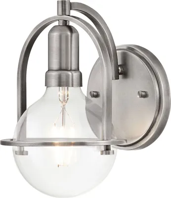 Produktbild von Wandlampe Metall Glas H: 23,3 cm Nickel gebürstet E27 Kugelschirm Vintage