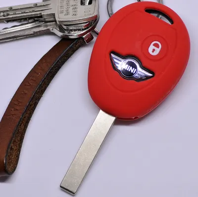 Produktbild von Auto Schlüssel Silikon Schutz Hülle Rot kompatibel mit Mini Cooper Cabrio Coupe Clubman 2 Tasten Funk Fernbedienung