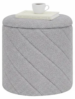Imagen del producto de Puf otomano redondo con espacio de almacenamiento, tejido boucle, color gris