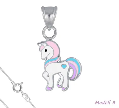 Produktbild von Kinderkette Silber 925 Kette: Einhorn Anhänger Halskette für Mädchen Modell 3