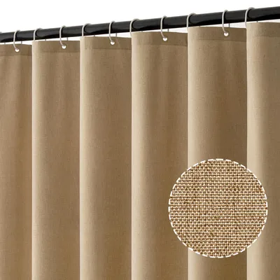 Produktbild von Duschvorhang aus strukturiertem Leinen, 180 x 200 cm, khaki, schwer,  wasserdichter Duschvorhang aus Polyester in Hotelqualität, schimmelresistent, waschbar, mit 12 Ringen.