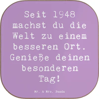 Produktbild von Mr. & Mrs. Panda Untersetzer für Gläser Spruch 1948 Geburtstag - Lavendeltraum - Geschenk, Jubiläum, Geburtsjahr, Tassenuntersetzer, Glückwunsch, gläseruntersetzer, Seit